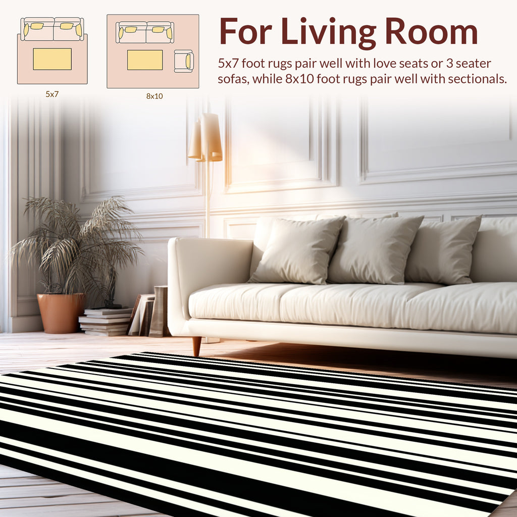 Bold Black White Stripe Pattern Rug