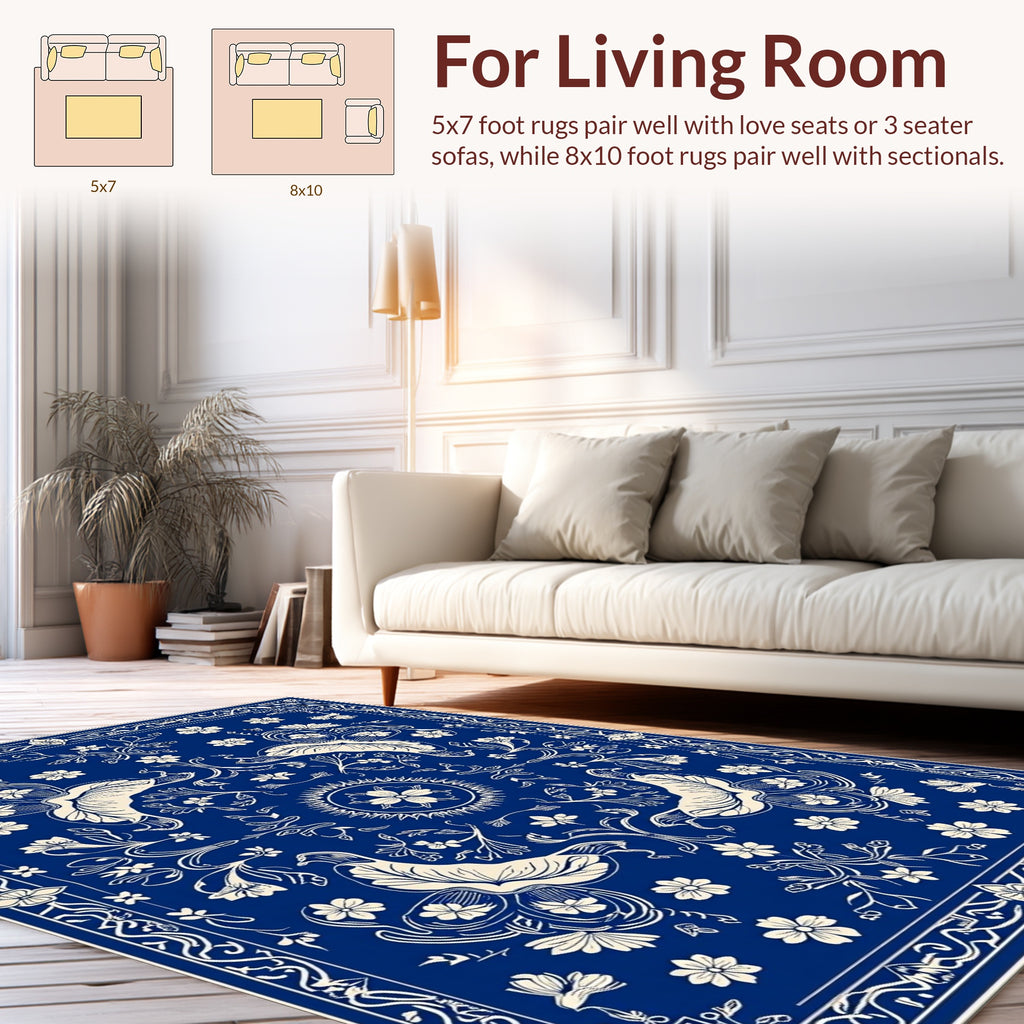 Royal Blue Floral Elegance Pattern Rug