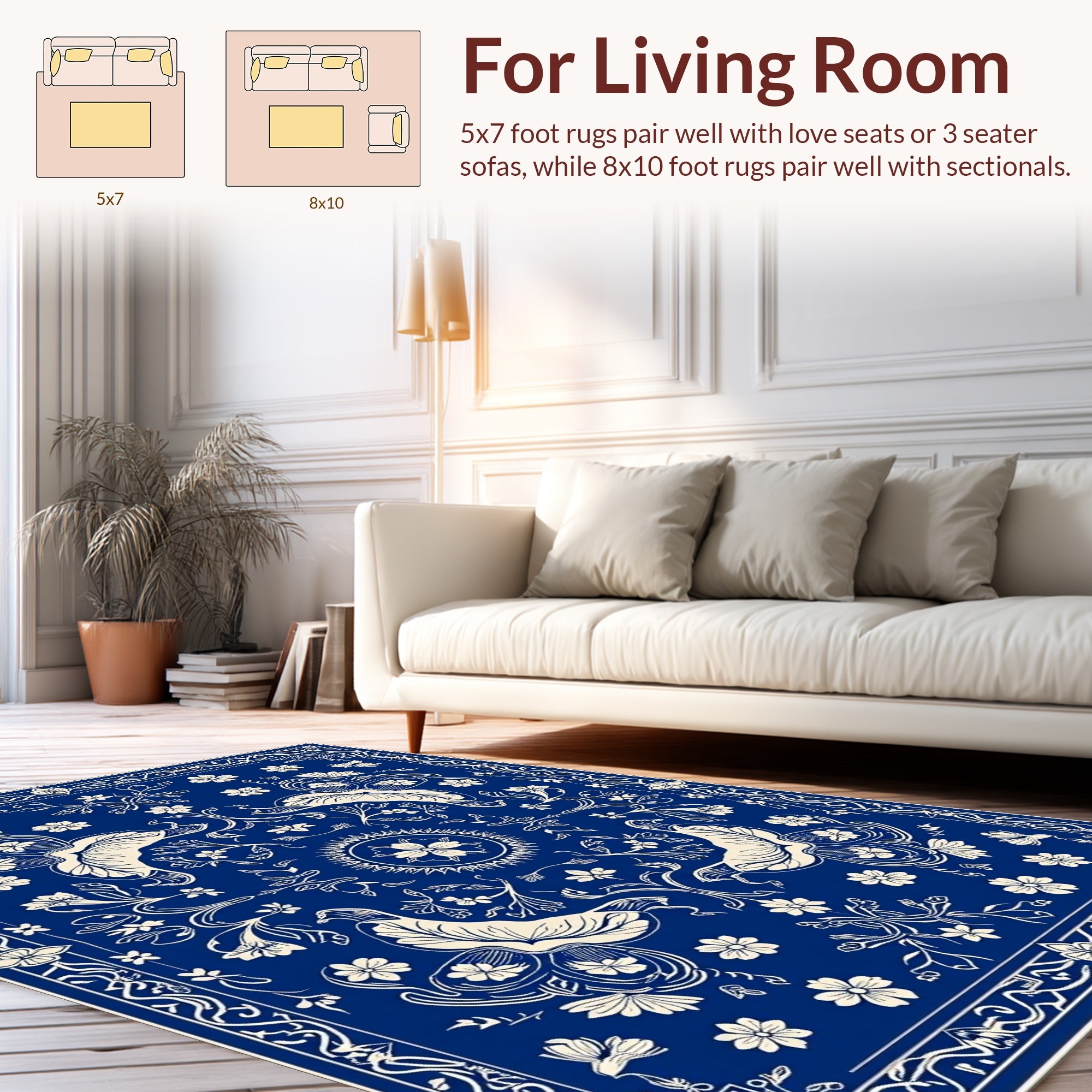 Royal Blue Floral Elegance Pattern Rug
