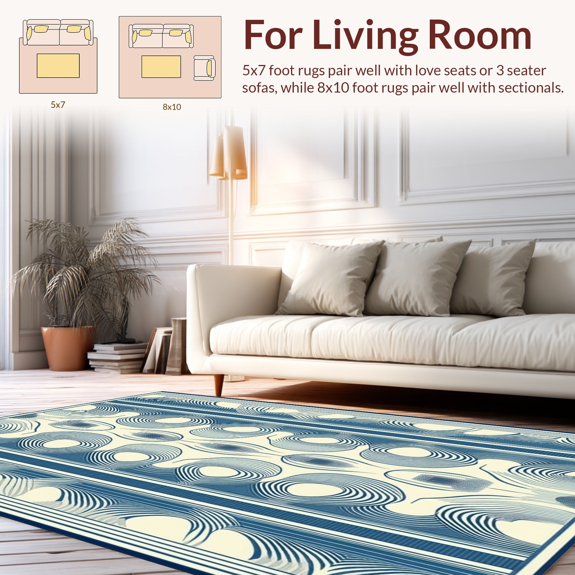 Abstract Blue Cream Wavy Stripe Rug