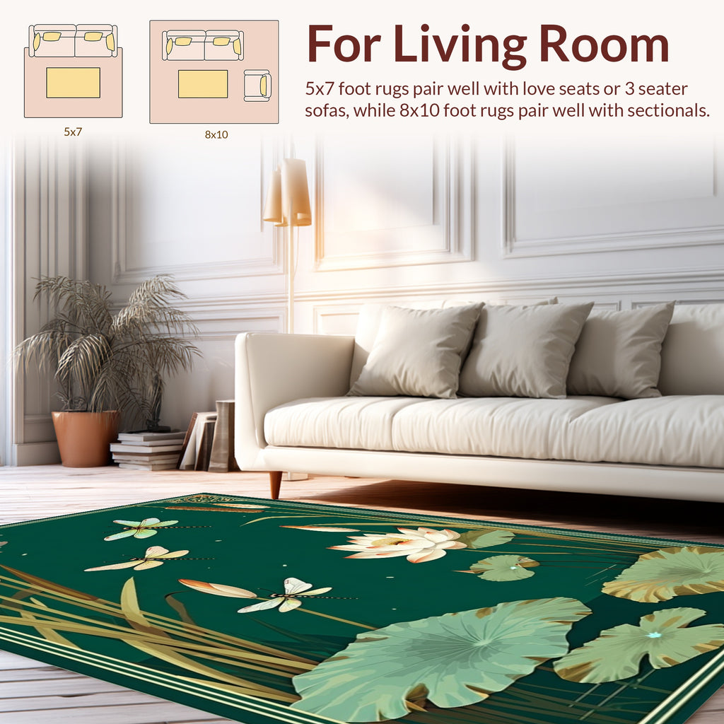 Dragonfly Lotus Pond Nature Scene Rug
