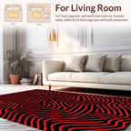 Bold Red Black Wavy Lines Pattern Rug