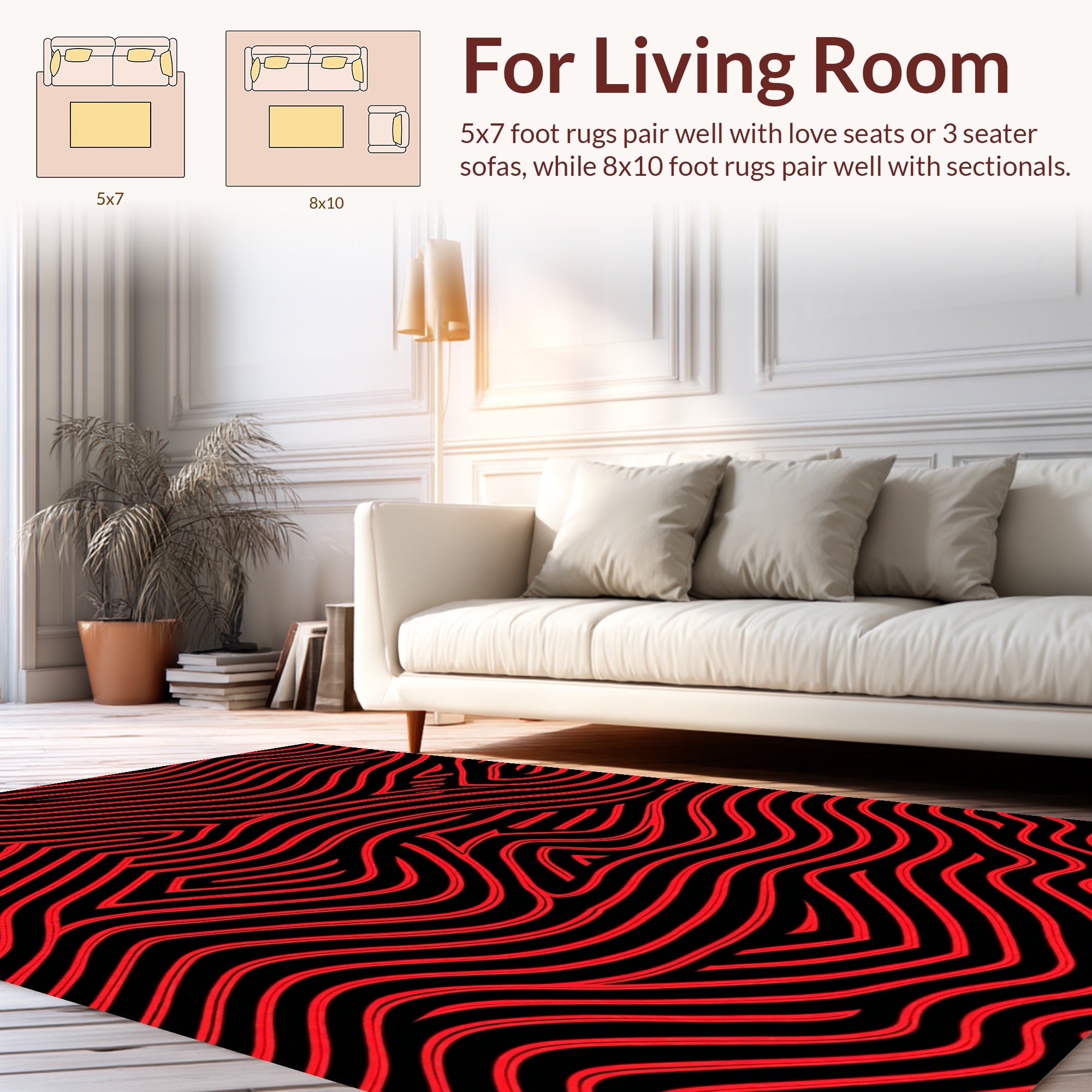 Bold Red Black Wavy Lines Pattern Rug