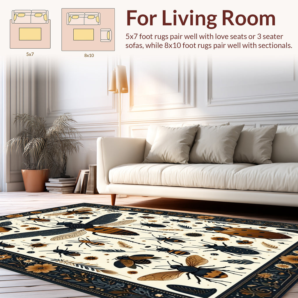 Vintage Insect Floral Detailed Pattern Rug
