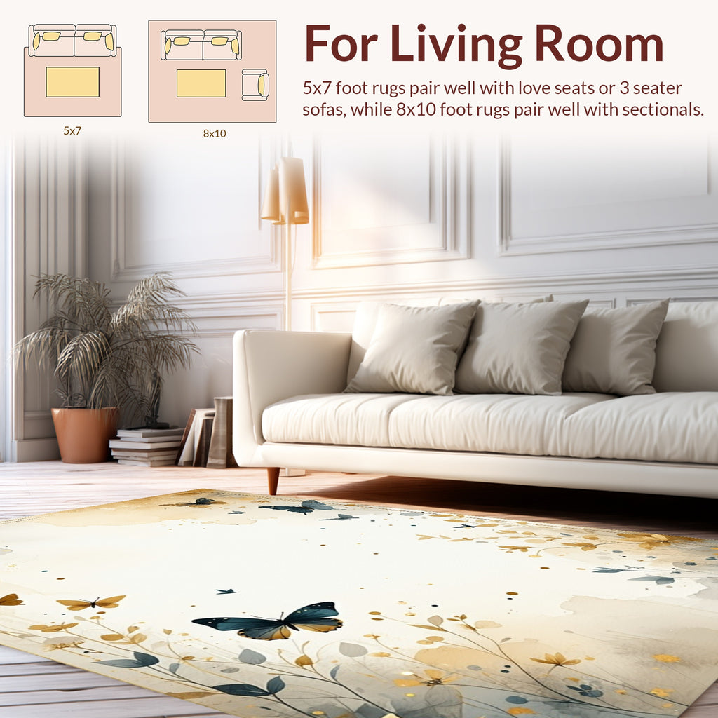 Golden Butterflies and Floral Trails Rug