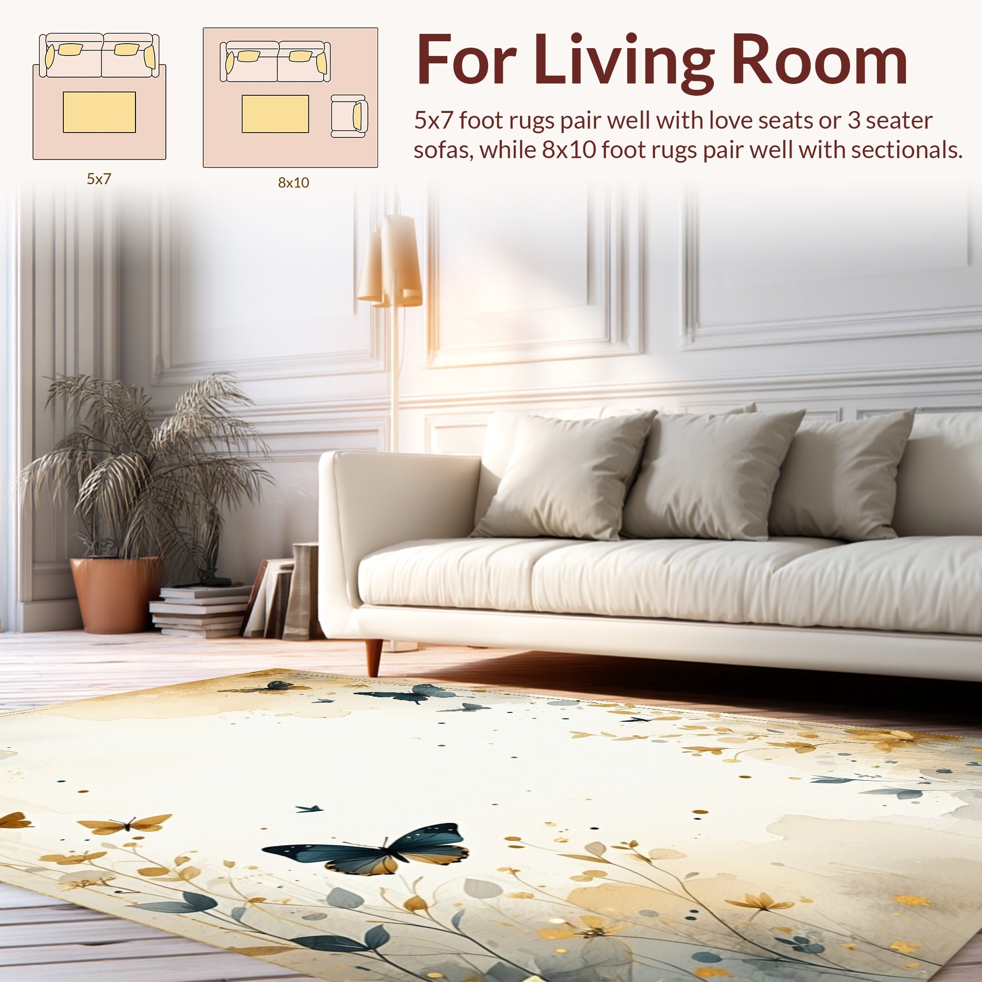 Golden Butterflies and Floral Trails Rug