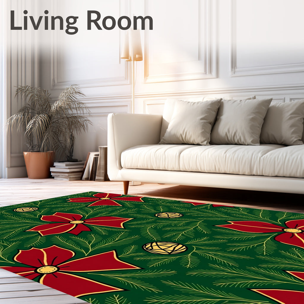 Red Bow Fir Branch Ornament Rug