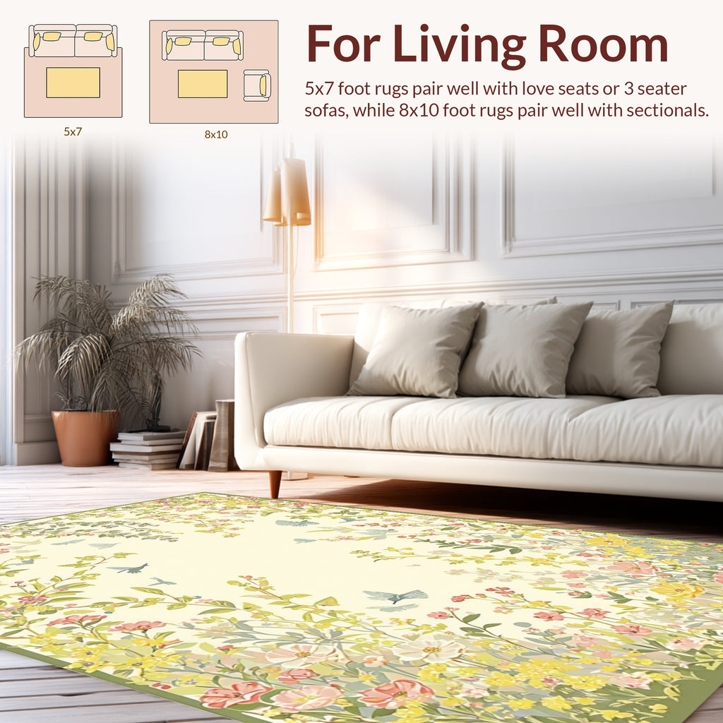 Whimsical Floral Birds In Spring Garden Rug