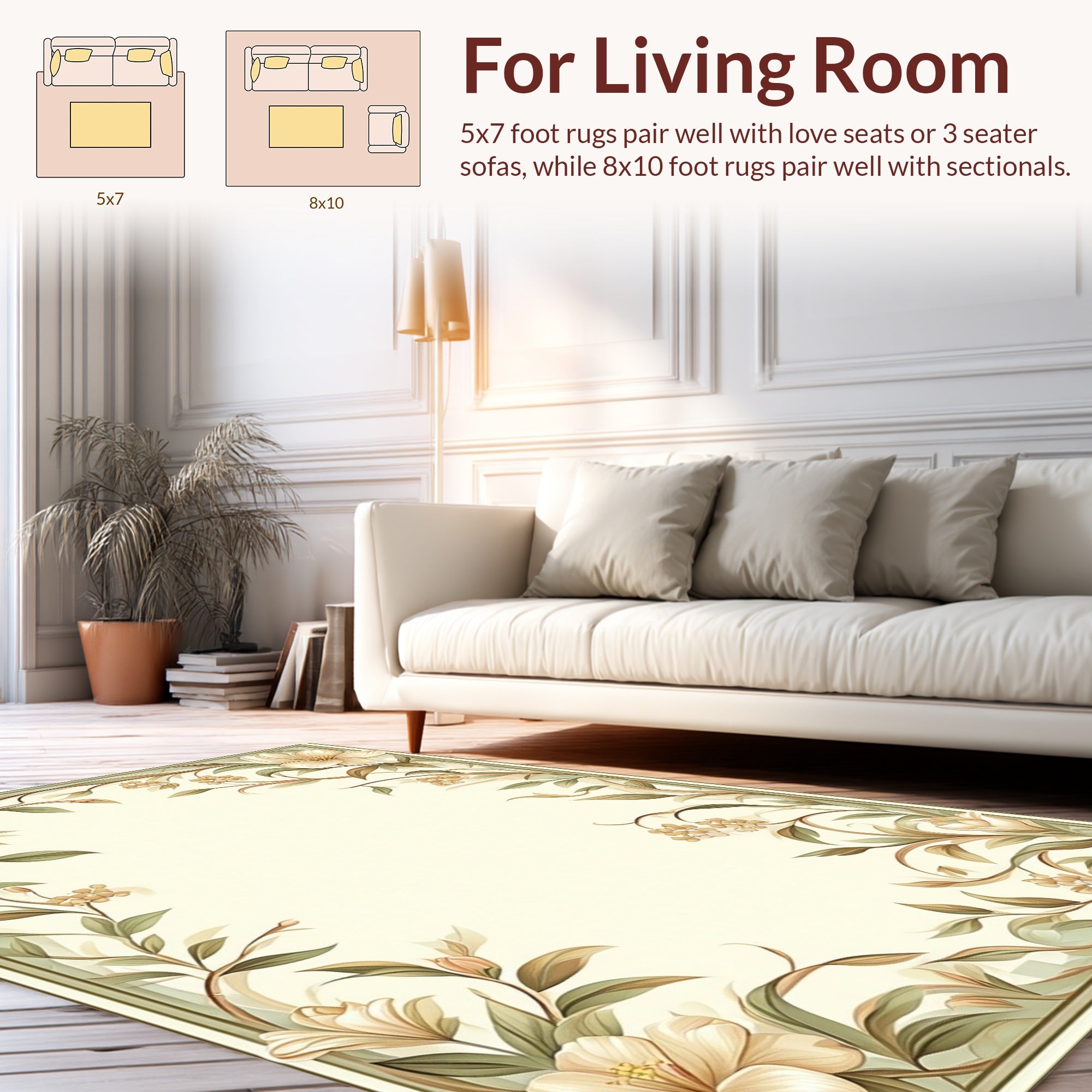 Aesthetic Neutral Floral Border Design Rug