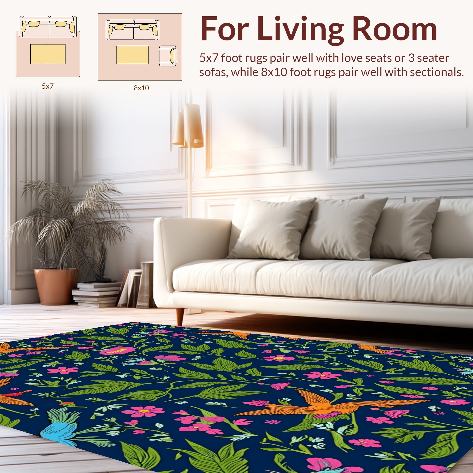 Vibrant Birds Floral Folk Rug