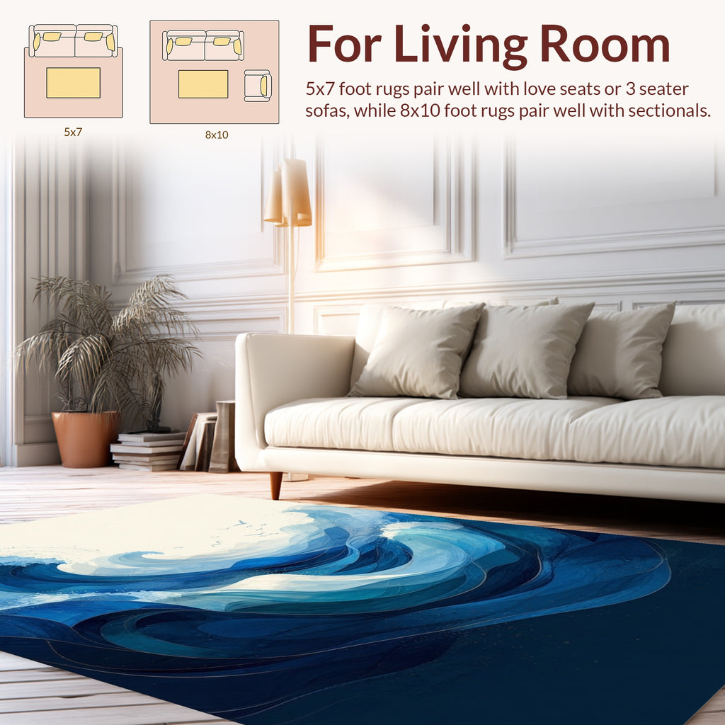 Abstract Blue Wave Design Rug