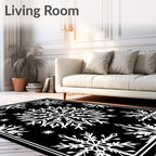 Black White Snowflake Winter Medallion Rug