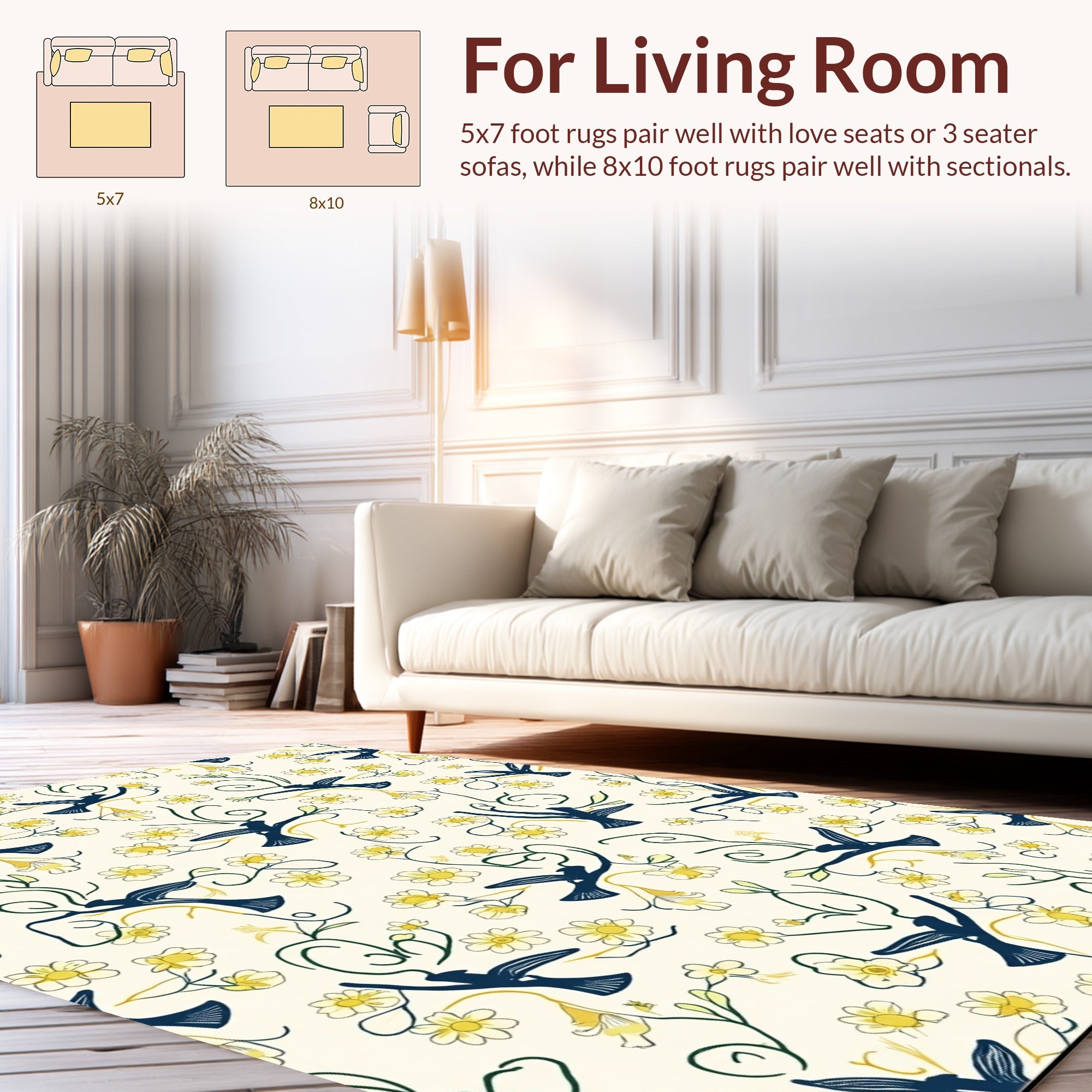 Birds And Daisies Floral Pattern Rug