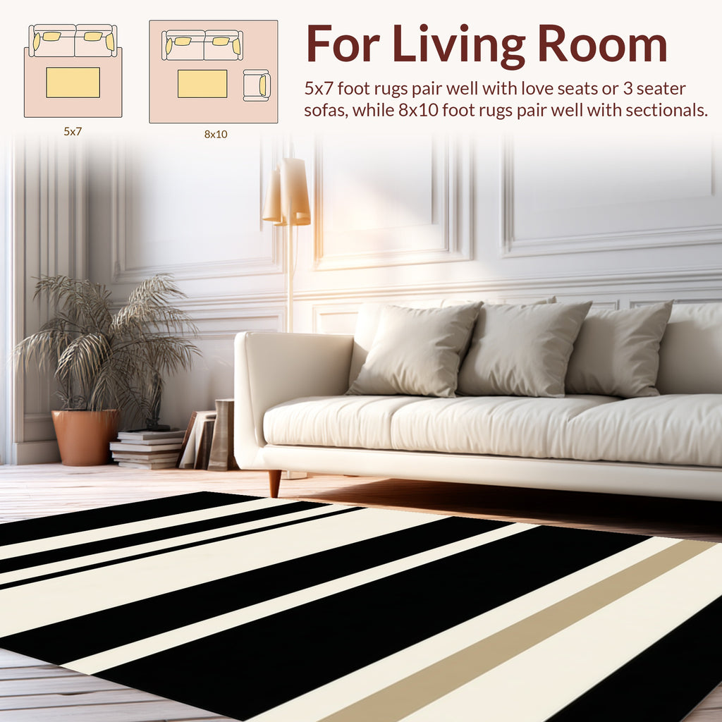 Bold Black White Stripe Design Rug
