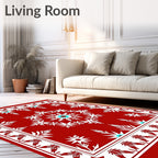 Striking Red White Starburst Motif Rug