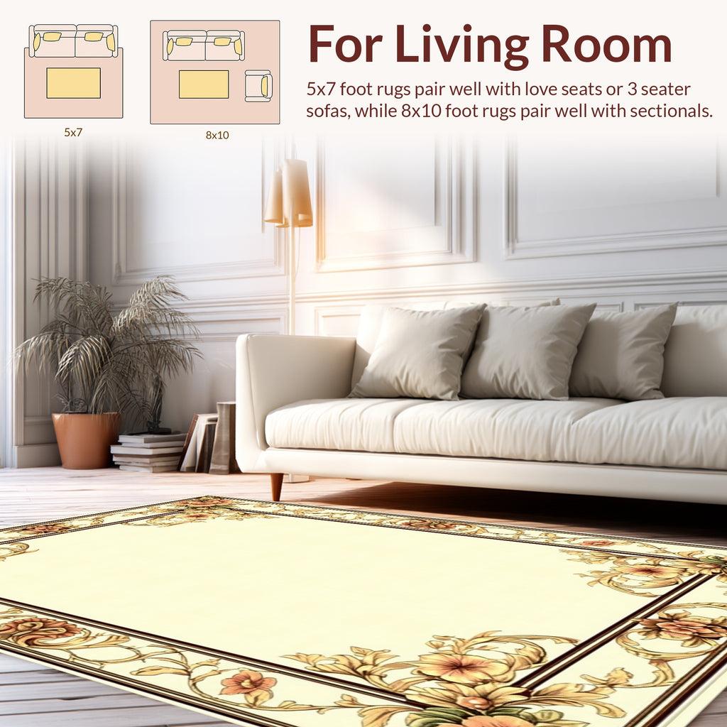 Ornate Floral Scrollwork Border Pattern Rug