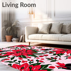 Red Poinsettia Birds and Berries Rug