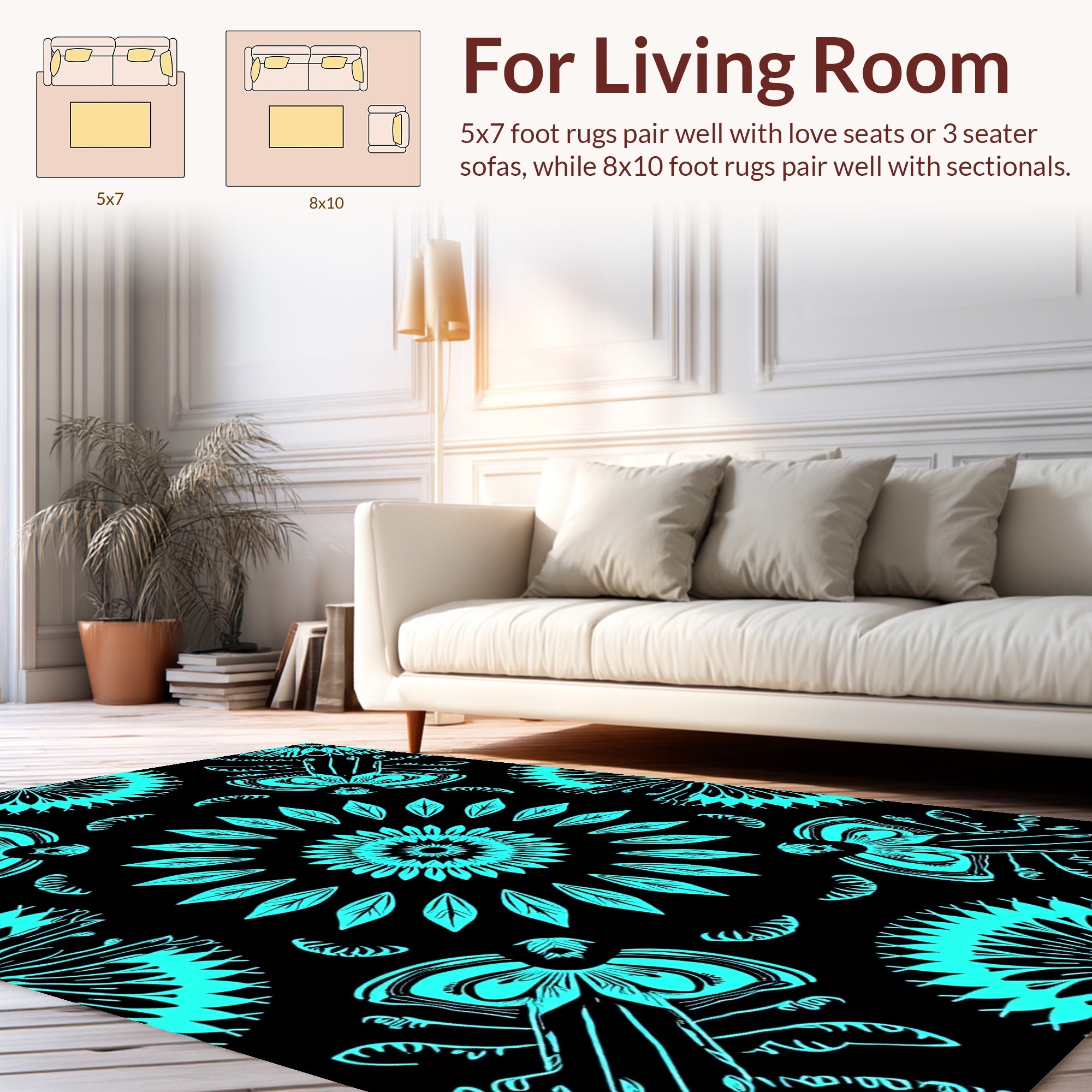Cyan Abstract Floral Pattern Rug