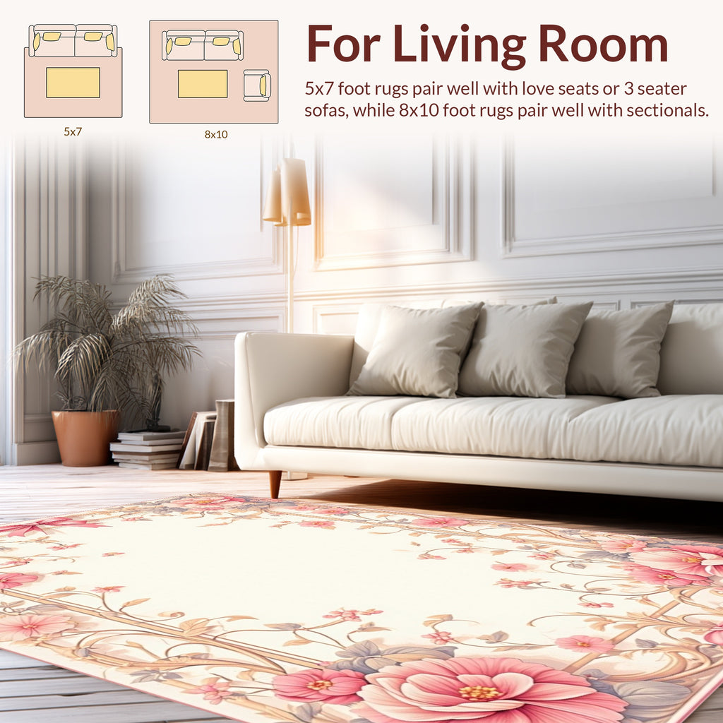 Elegant Pink Floral Vines Rug