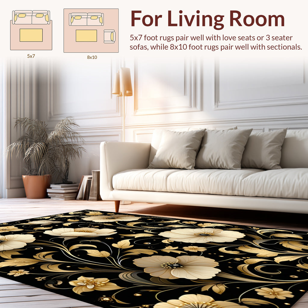 Elegant Gold Floral Pattern Rug