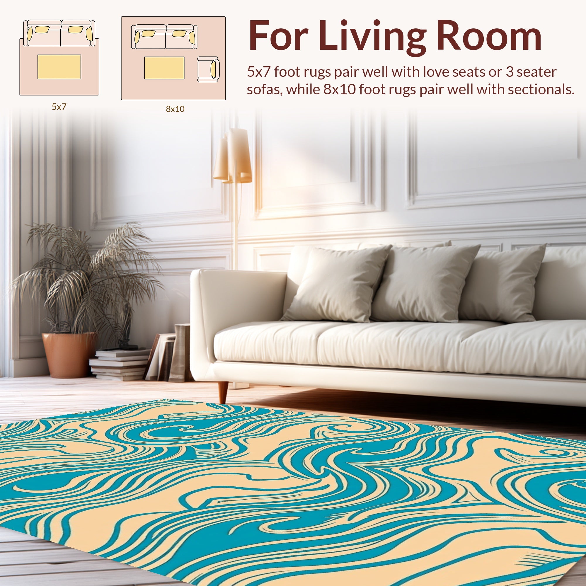 Aqua Whirls Abstract Pattern Rug