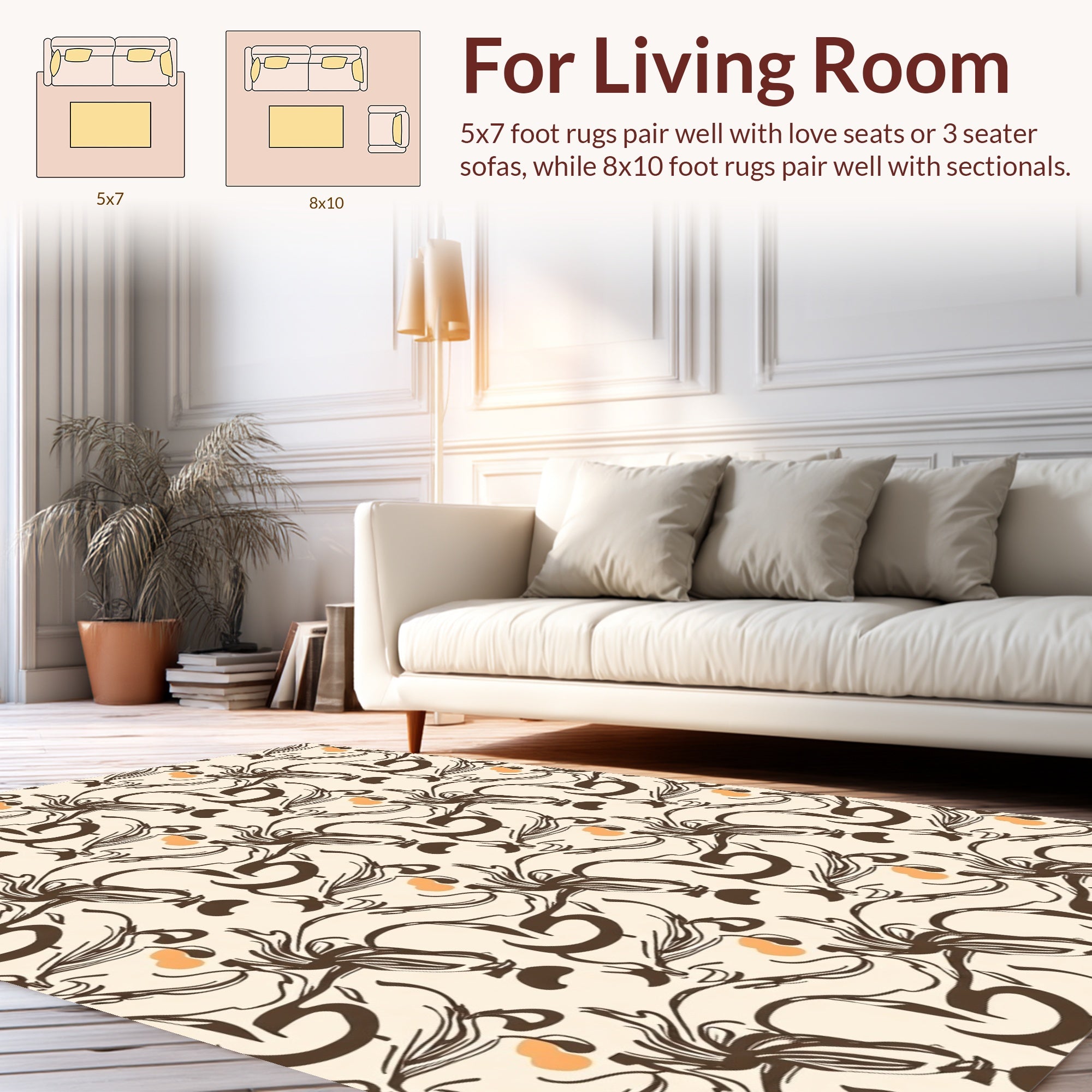 Organic Brown Swirl Floral Pattern Rug