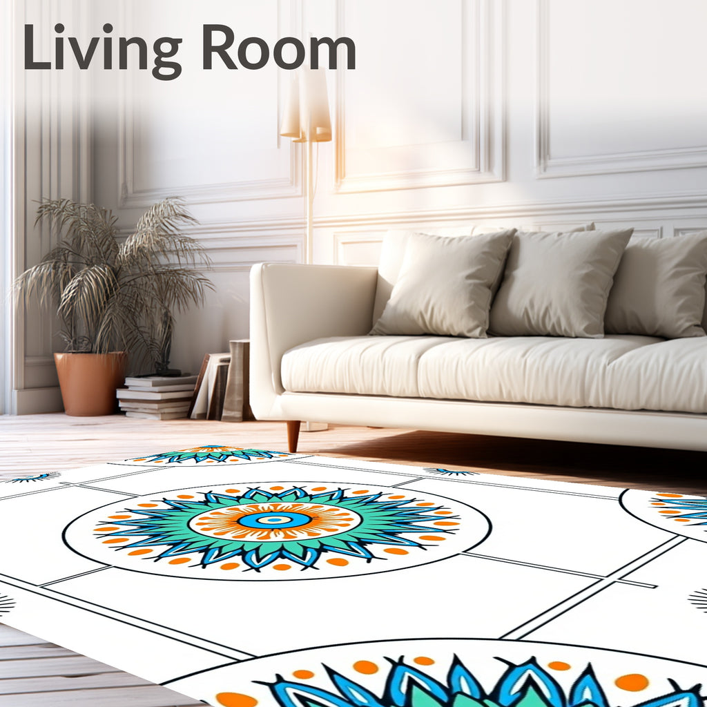 Vibrant Orange Teal Blue Mandala Rug