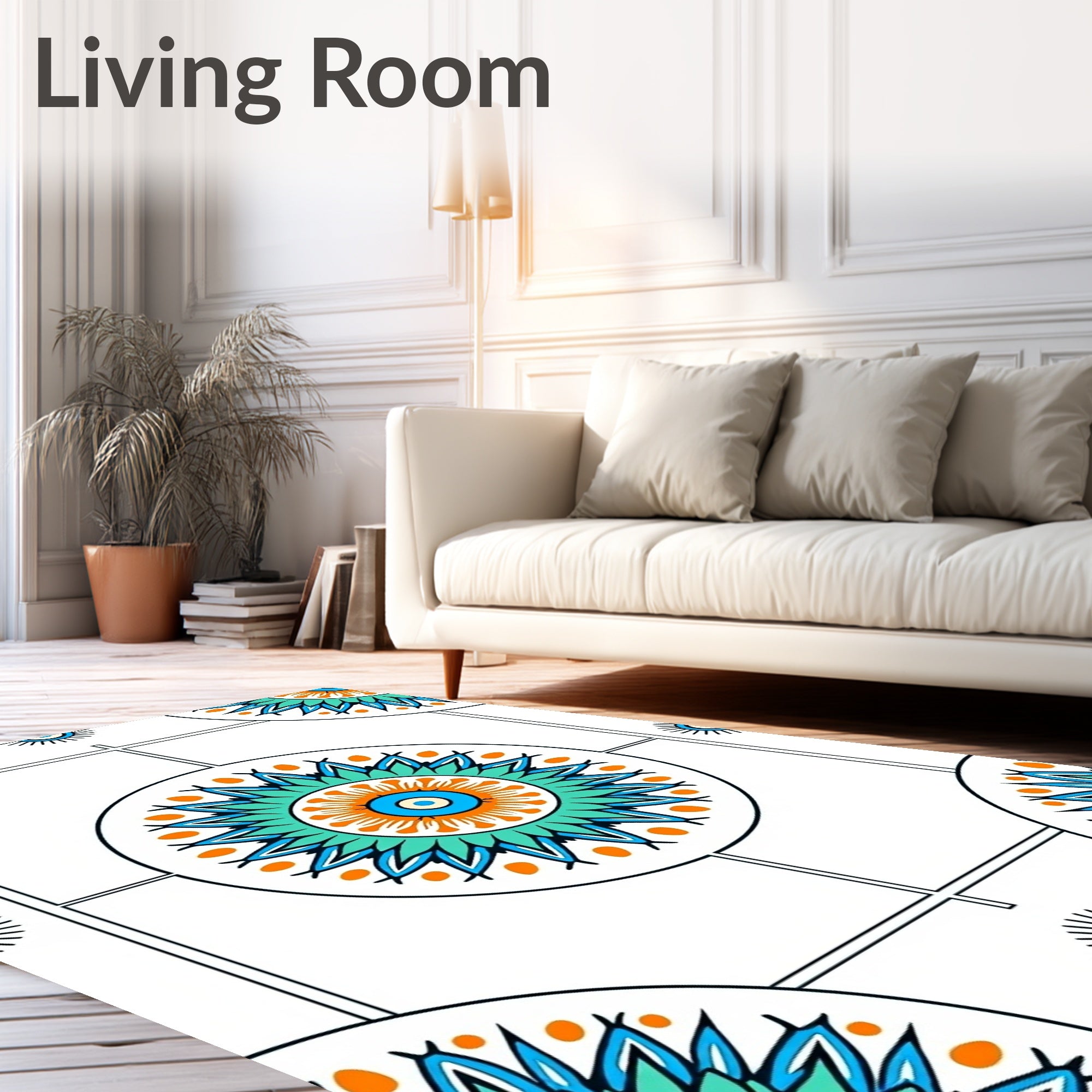 Vibrant Orange Teal Blue Mandala Rug