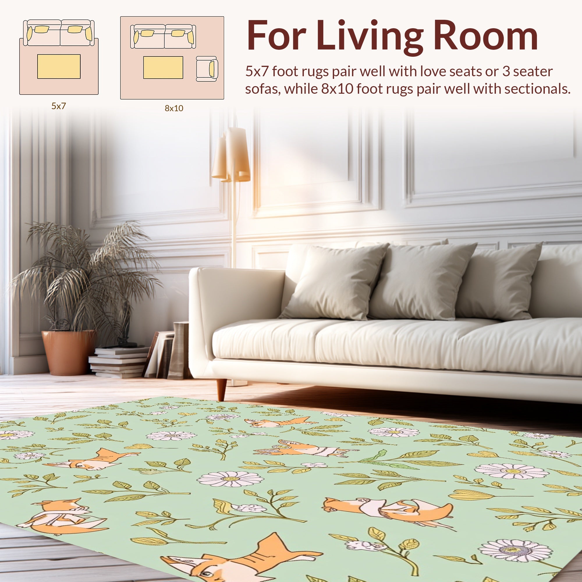 Whimsical Animal Floral Nature Pattern Rug