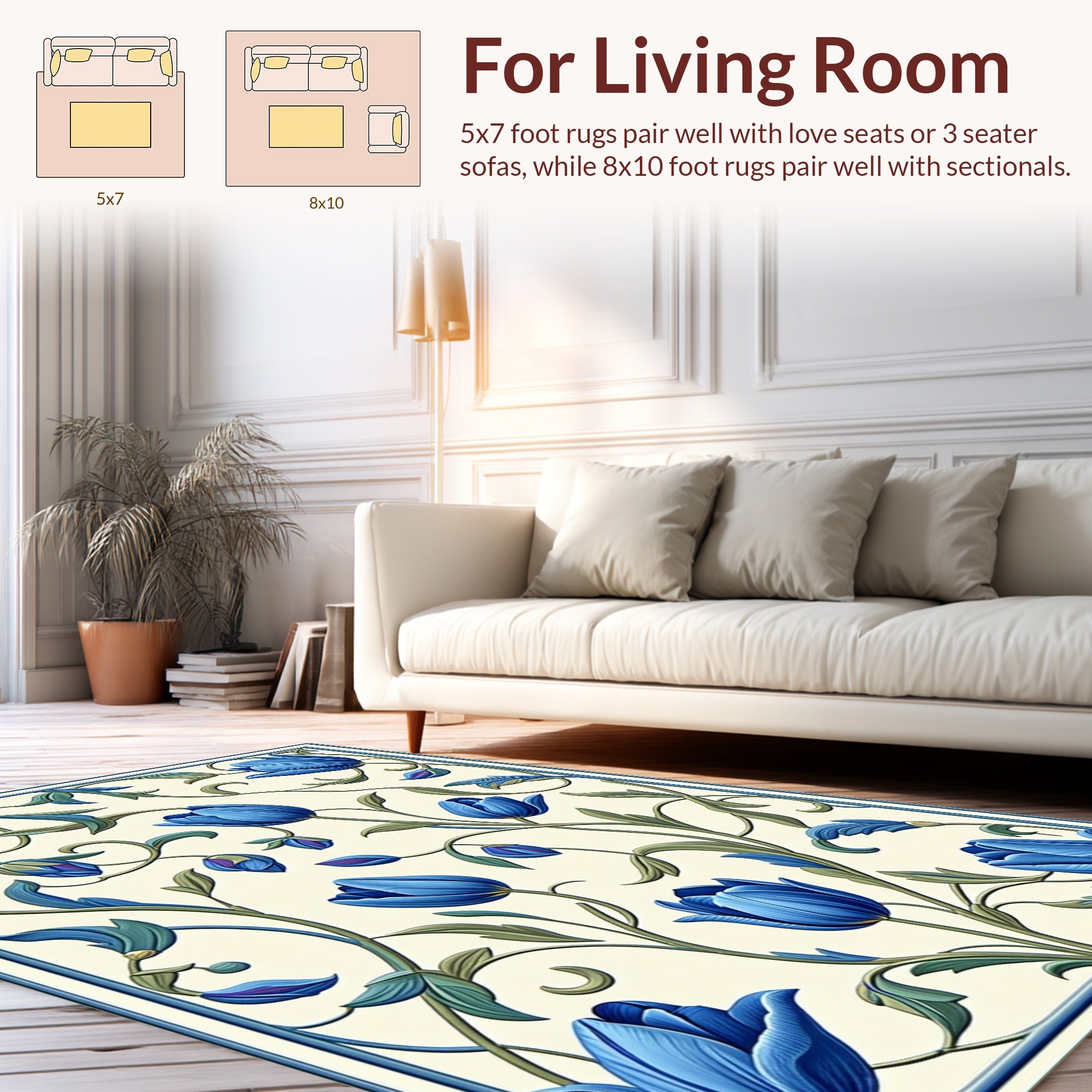 Regal Floral Vine Blue Tulip Rug