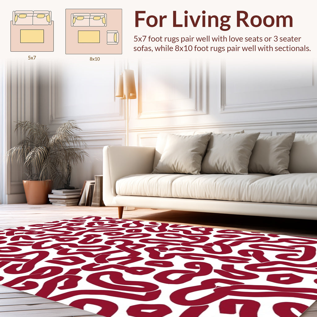 Crimson Wavy Interlocking Pattern Rug