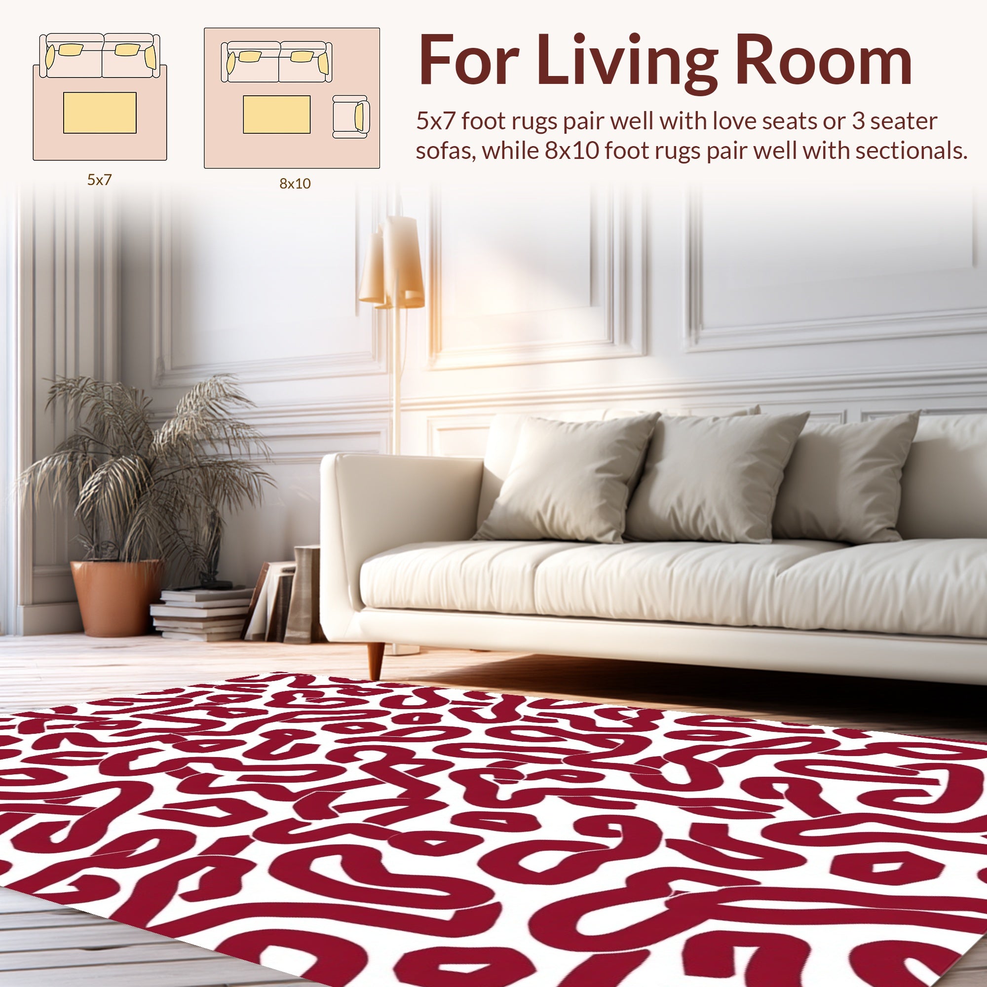 Crimson Wavy Interlocking Pattern Rug