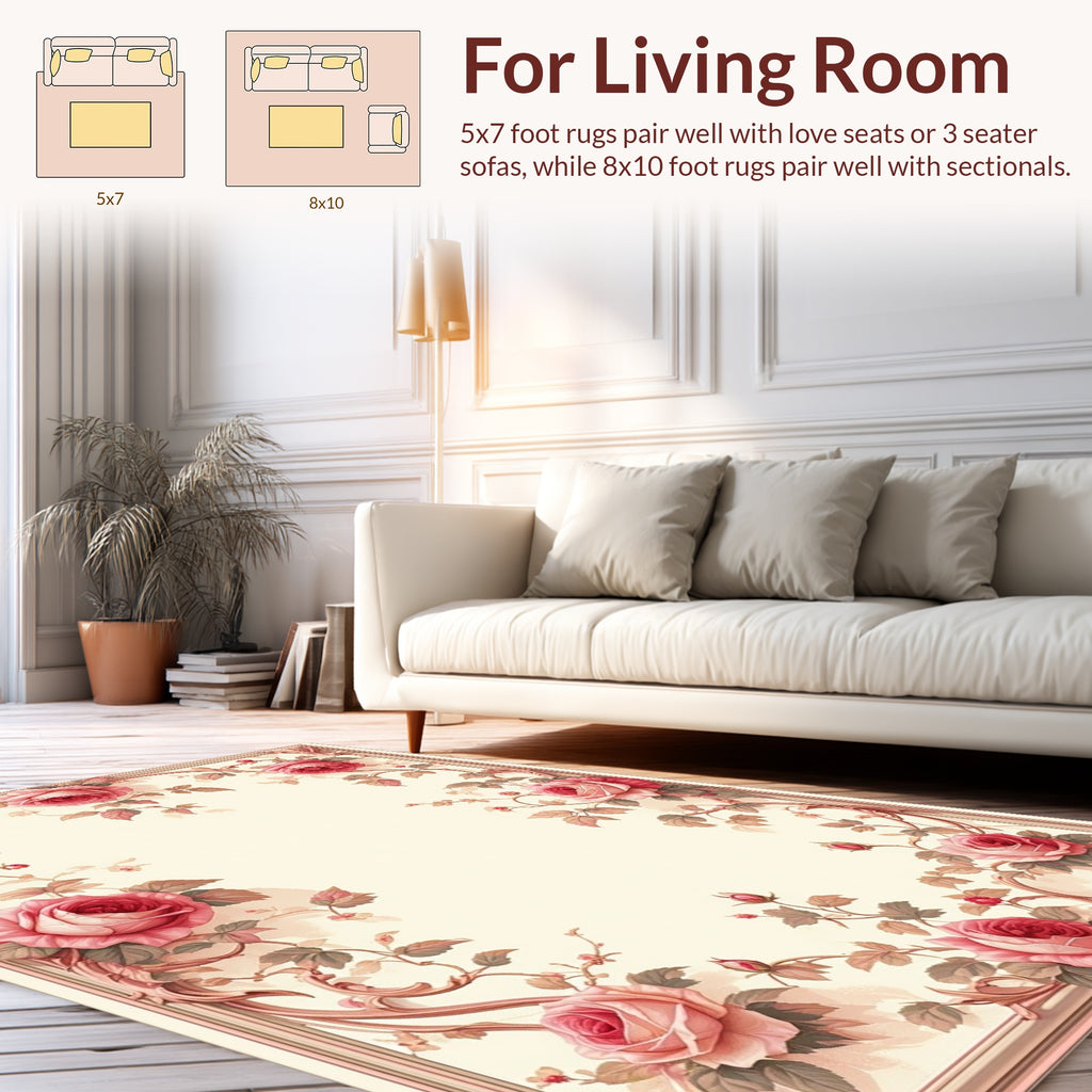 Romantic Rose Vine Scroll Pattern Rug