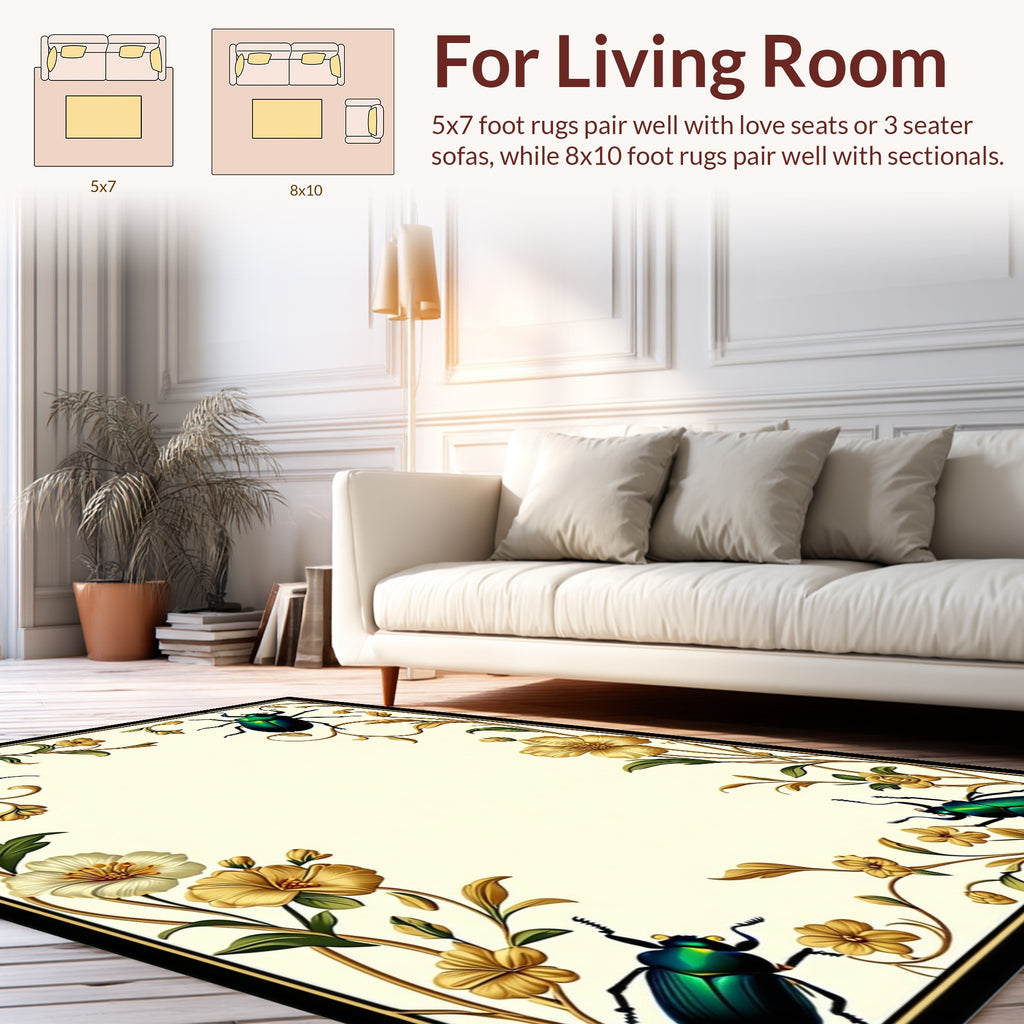 Ornate Green Beetle Floral Vine Rug