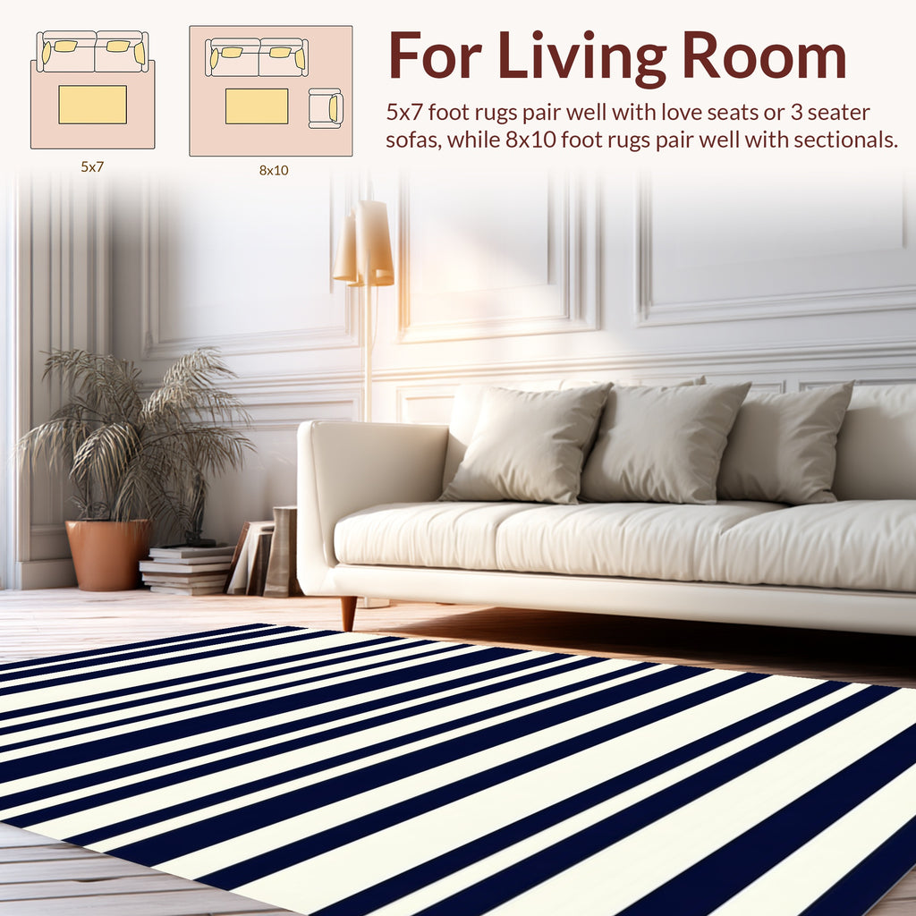 Bold Navy Ivory Stripe Pattern Rug