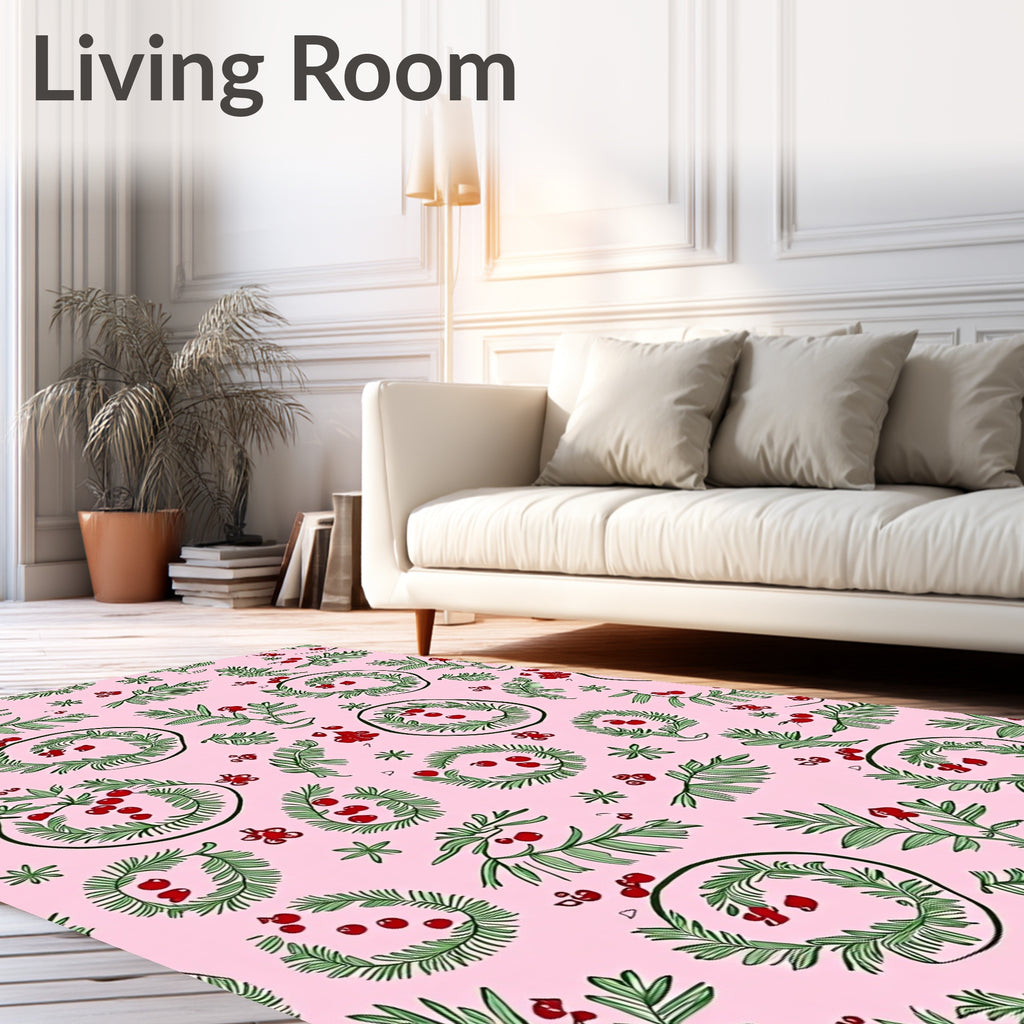 Pink Green Berry Wreath Whimsy Rug