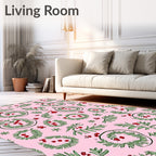 Pink Green Berry Wreath Whimsy Rug