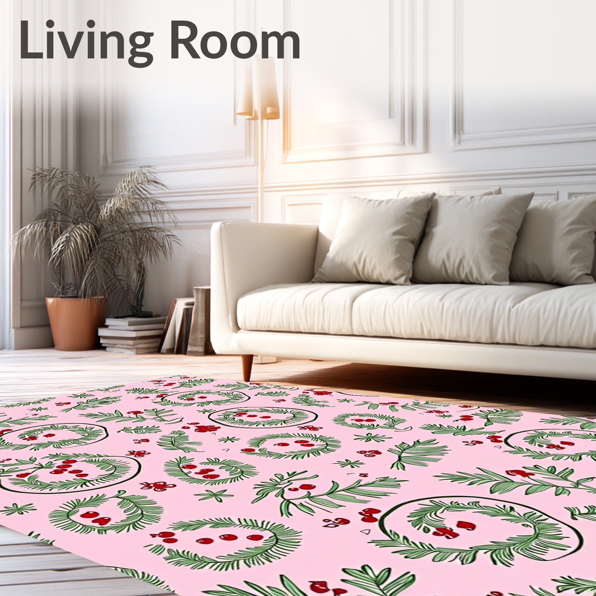 Pink Green Berry Wreath Whimsy Rug