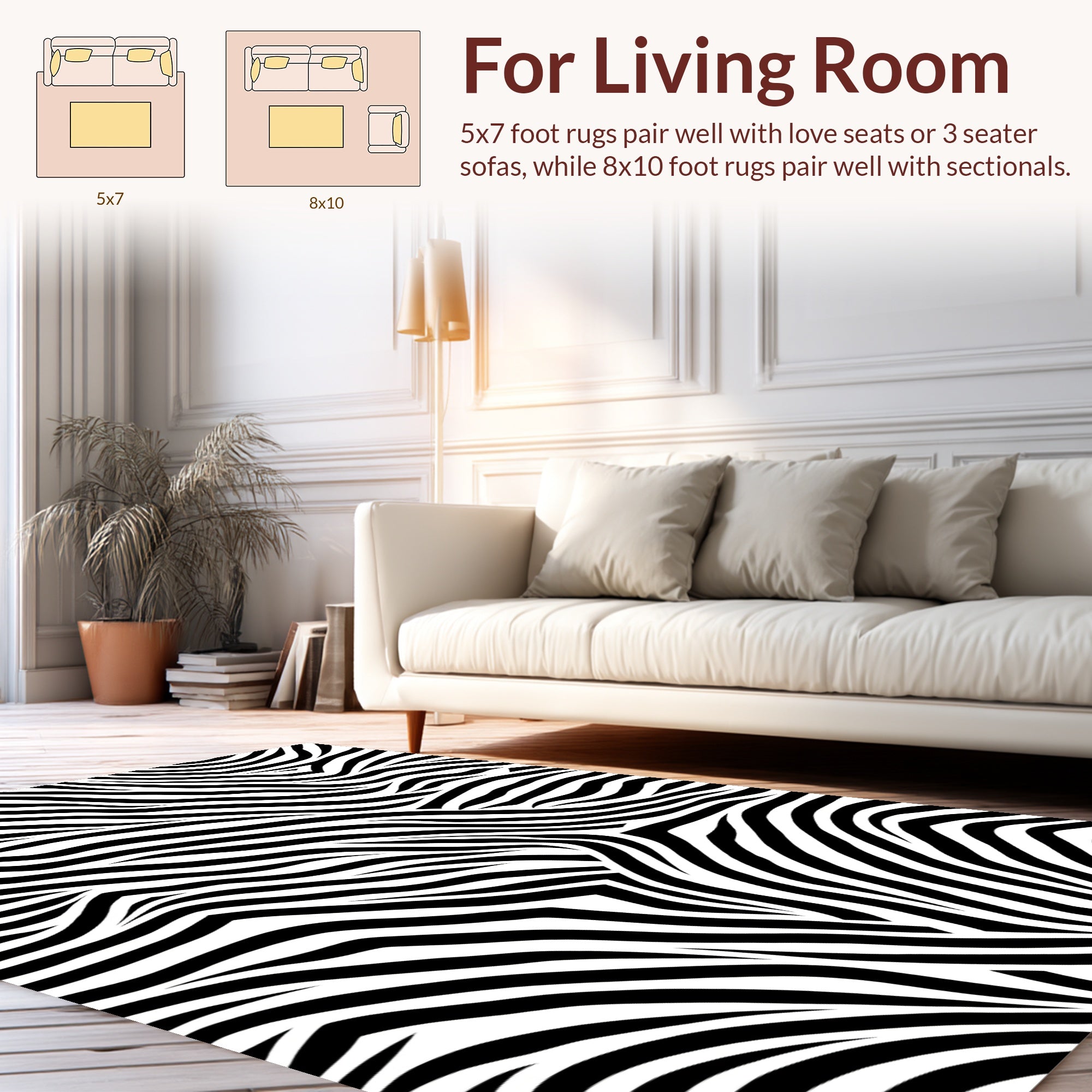Bold Black White Wavy Lines Rug