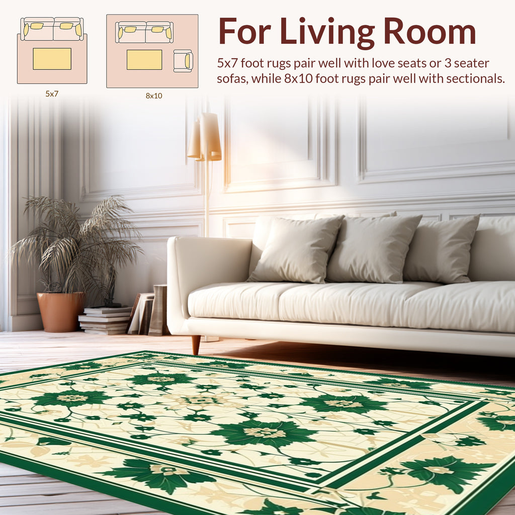 Classic Green Floral Medallion Pattern Rug