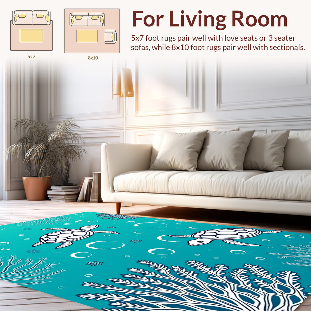 Sea Turtle Coral Reef Illustration Rug