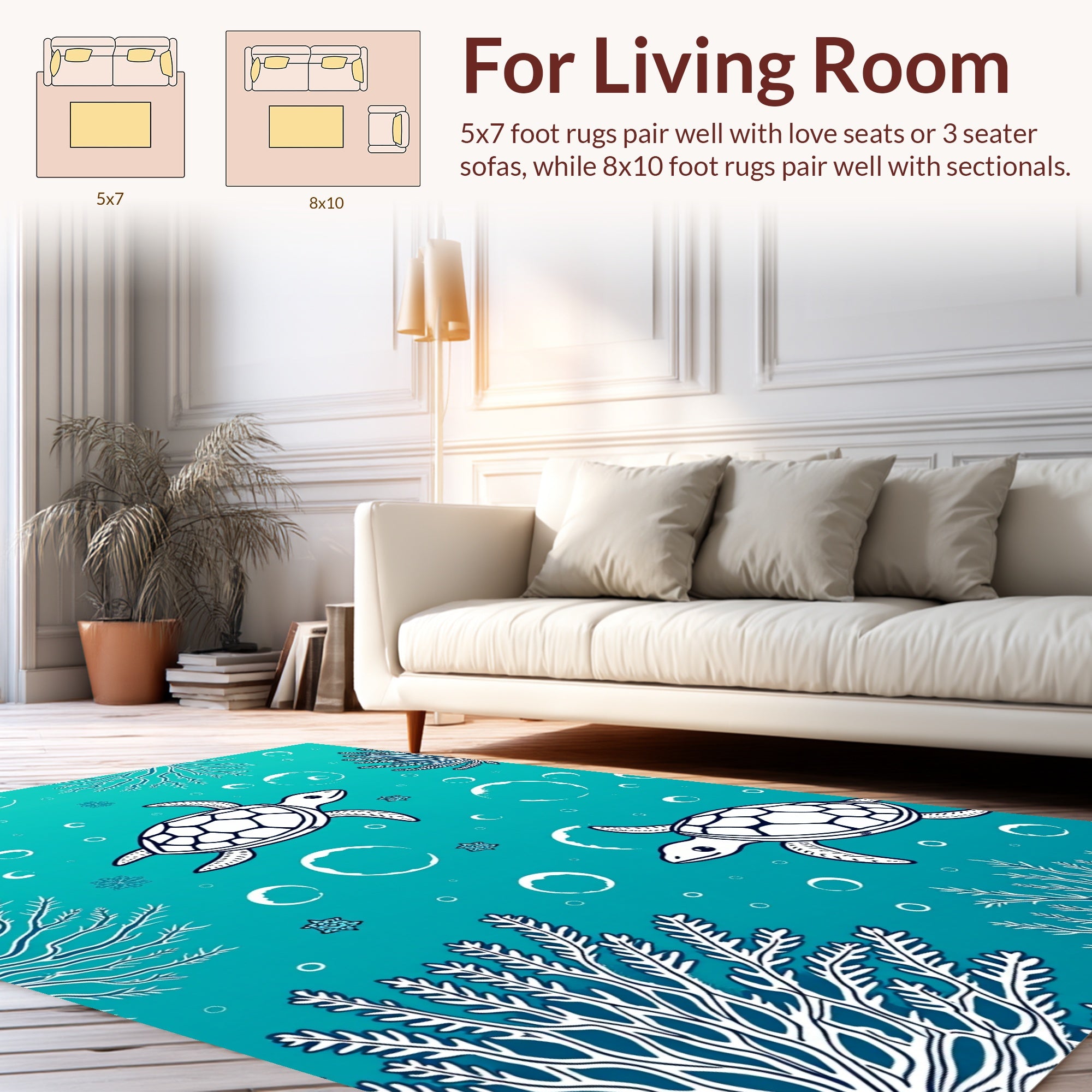 Sea Turtle Coral Reef Illustration Rug