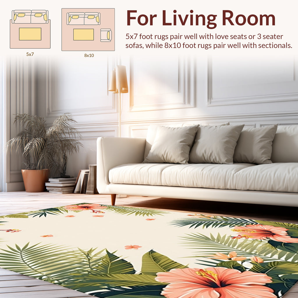 Tropical Floral And Palm Leaf Pattern Rug