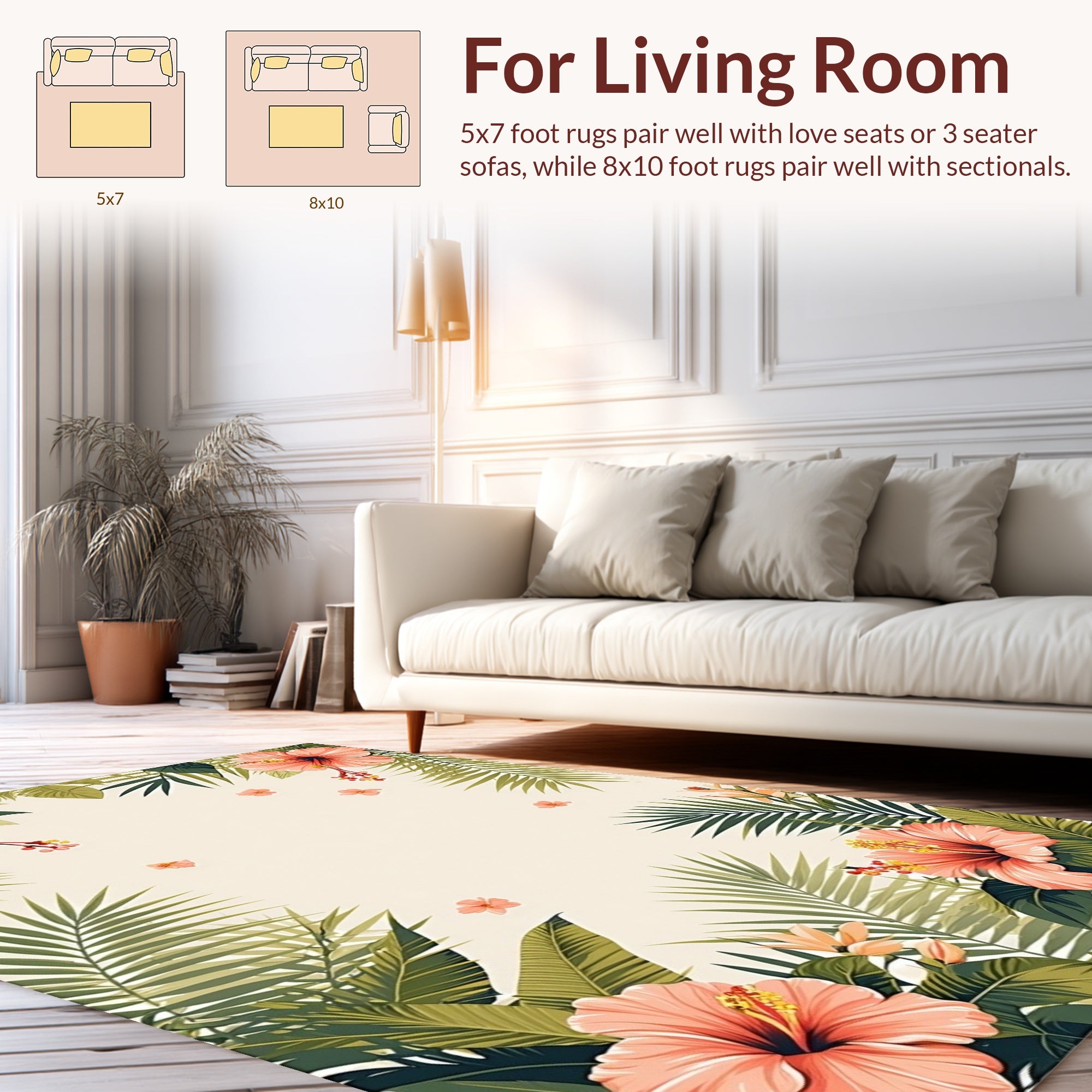 Tropical Floral And Palm Leaf Pattern Rug