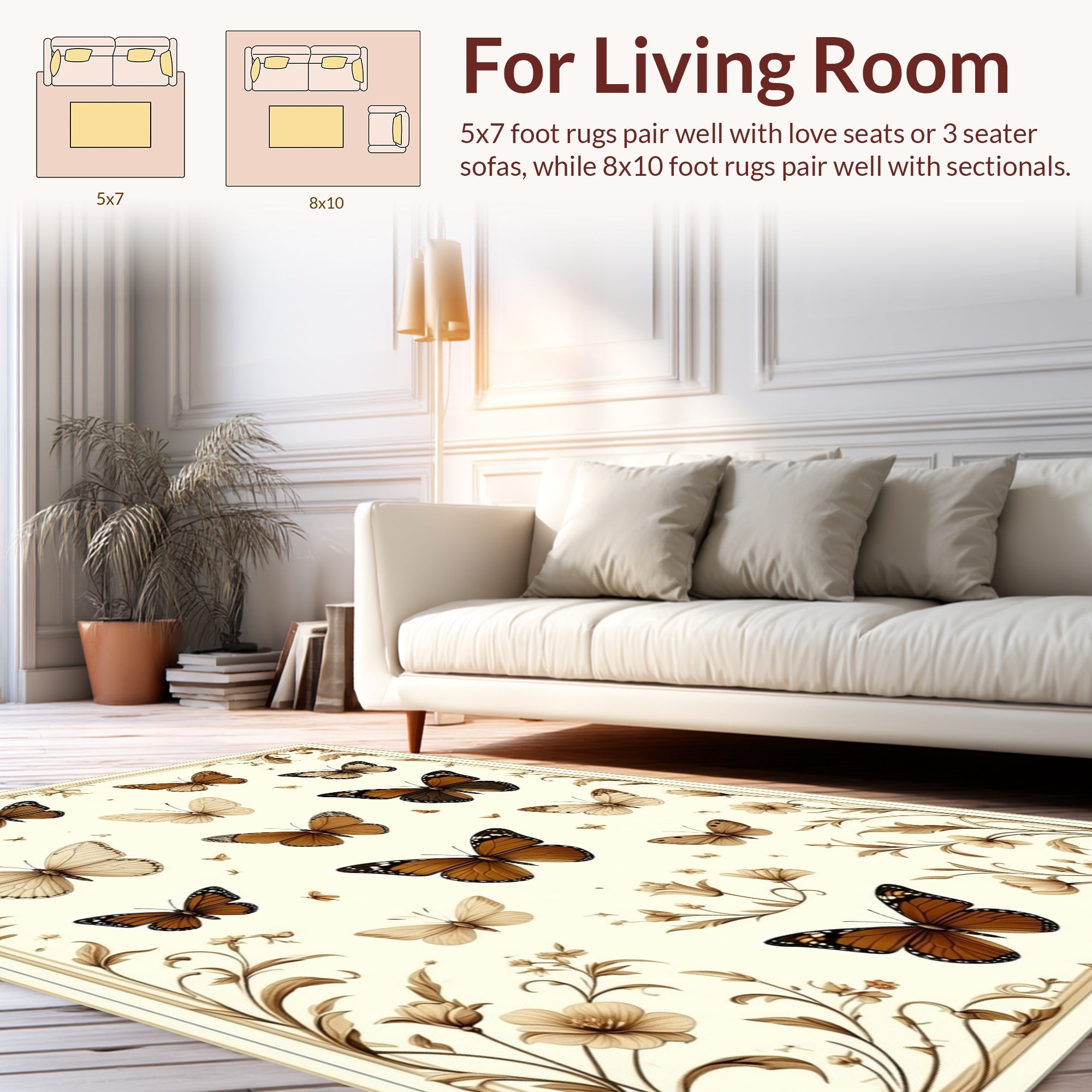 Nature Butterfly Patterned Design Rug