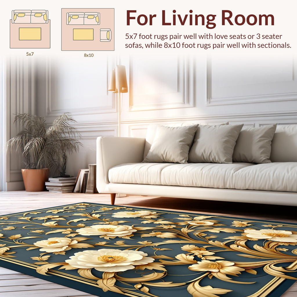 Gold Floral Scrollwork Classic Design Rug