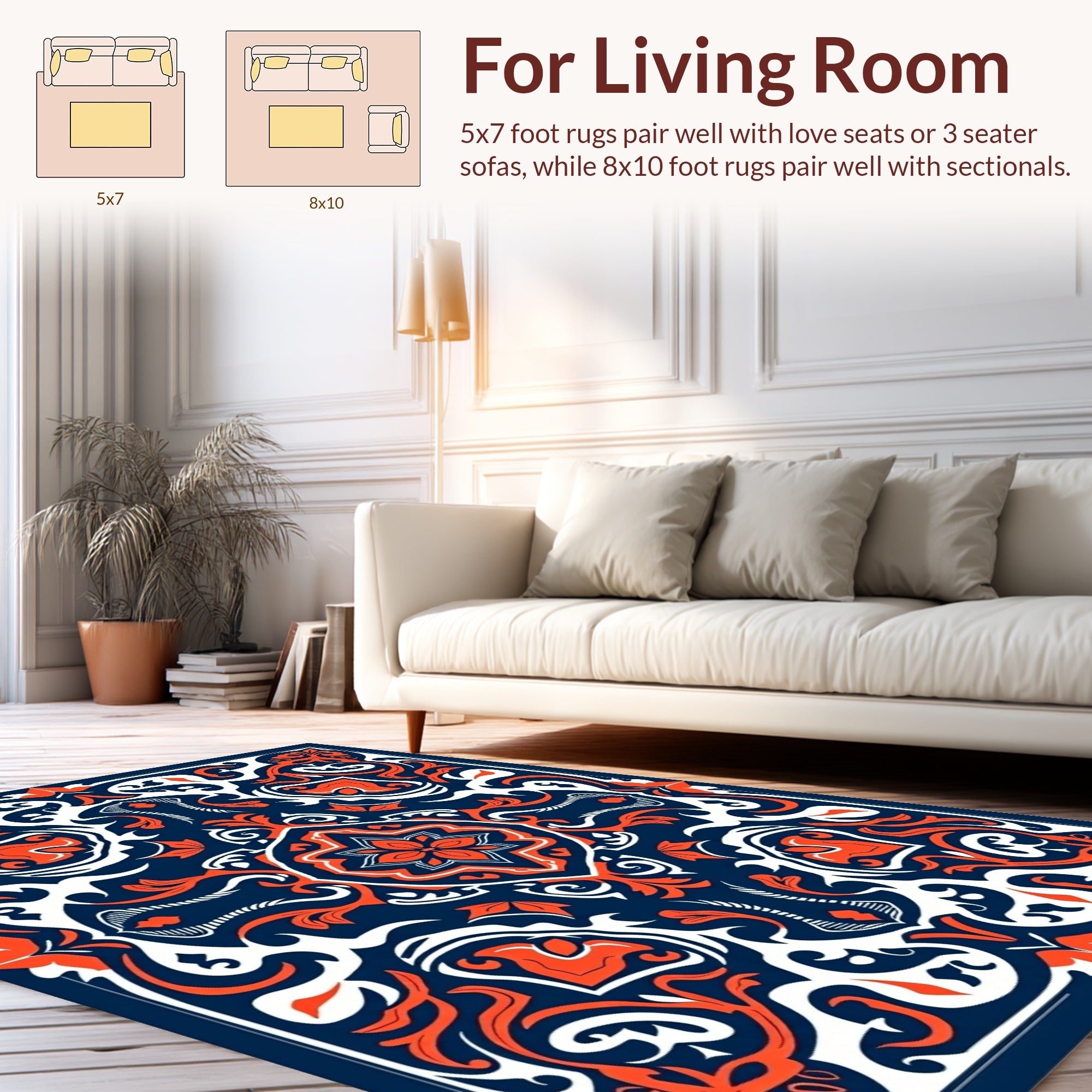 Intricate Orange And Navy Floral Design Rug
