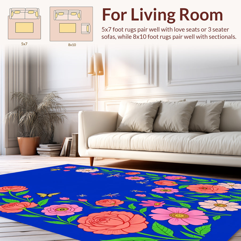 Floral Butterflies And Dragonflies Design Rug