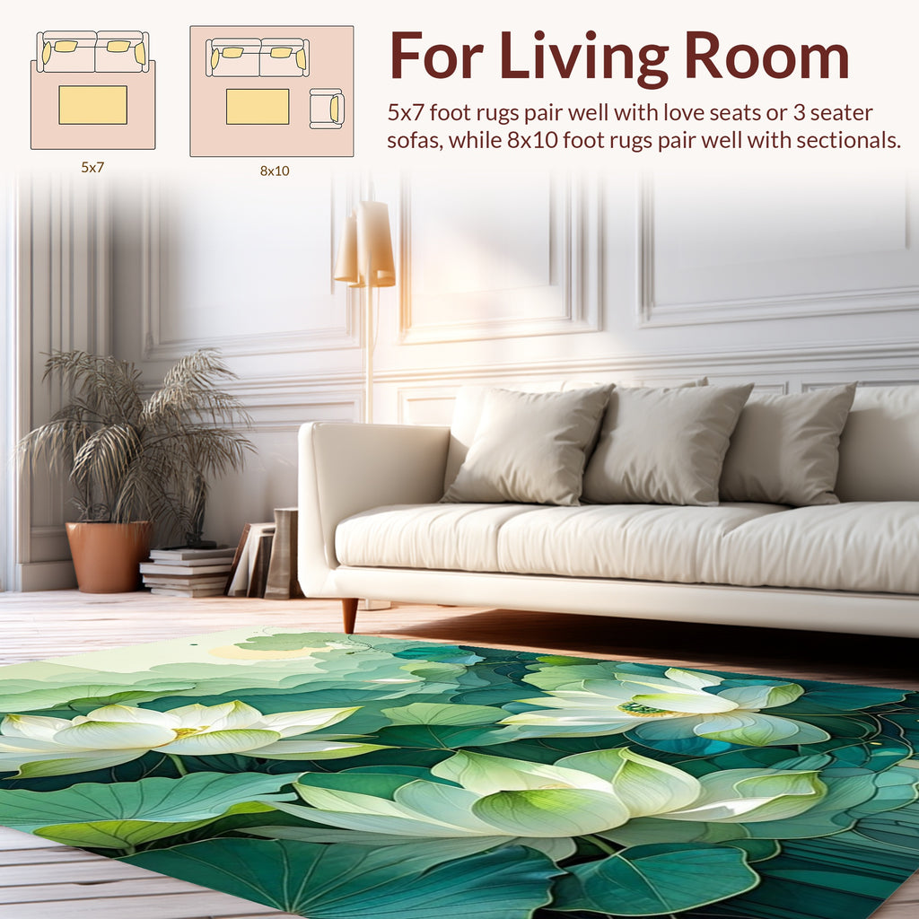 Serene White Lotus Pond Garden Design Rug