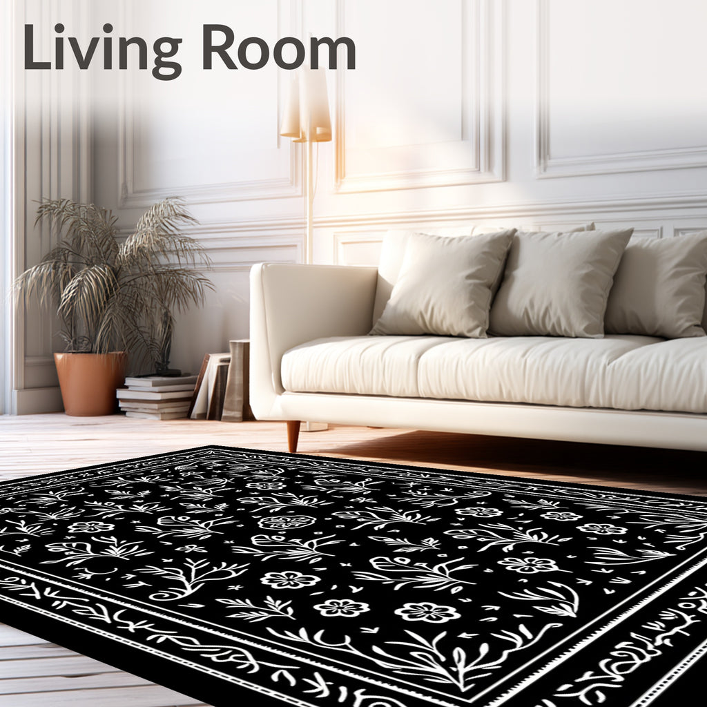 White Outline Botanical Garden Rug